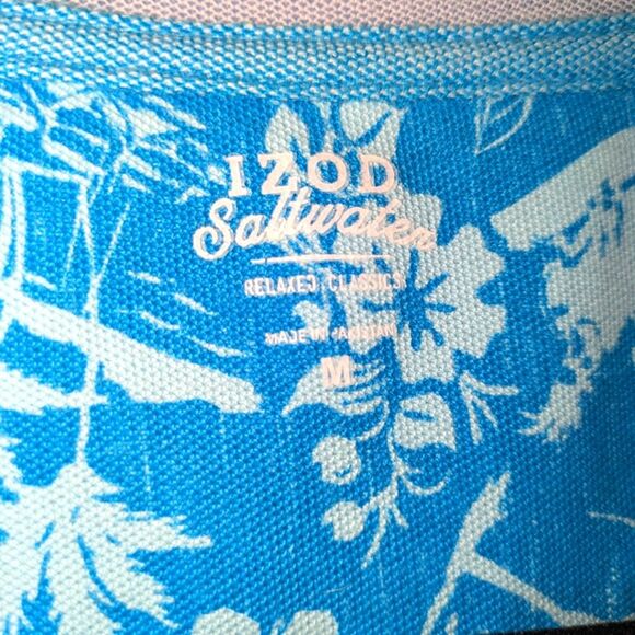 Izod Saltwater Relaxed Classic Turquoise 1/4 zip Men's Pullover 100% Cotton Sz M - Picture 3 of 5